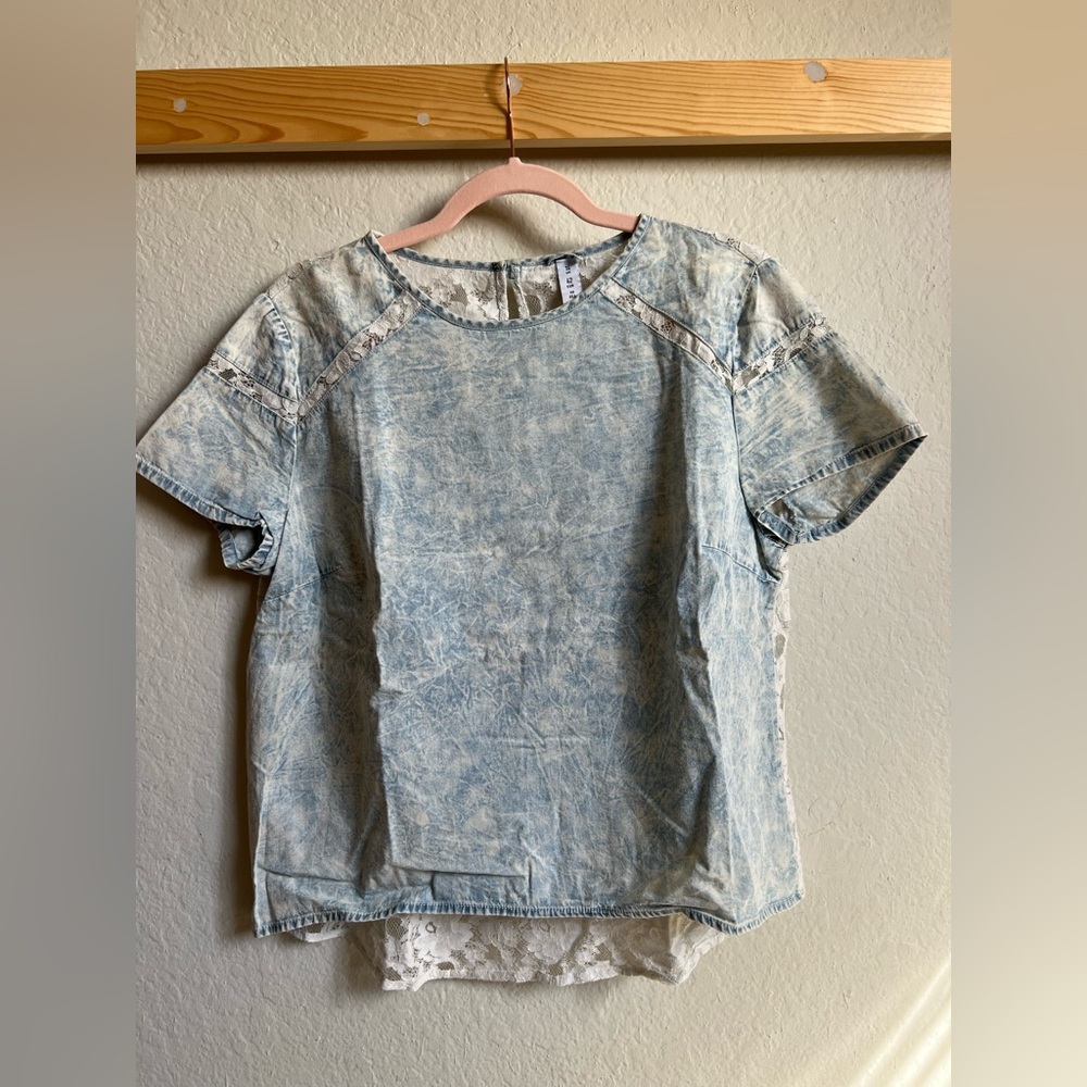 Denim&Co Blue Boxy Lace Blouse